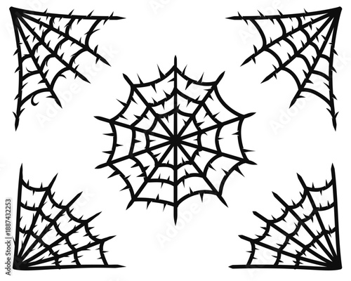 Gothic black and white spider web with spike set