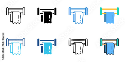 Towel rack icons set multiple style collection. Editable stroke 
