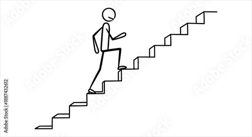 Stick figure character ascending a staircase, symbolizing progress and achieving goals