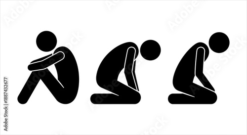 Depression and Mental Health Icons Representing Sadness and Loneliness