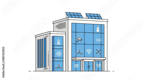 Modern Smart Building with Technology Icons