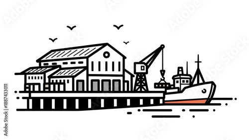 Port and Crane Scene with Shipping Activities