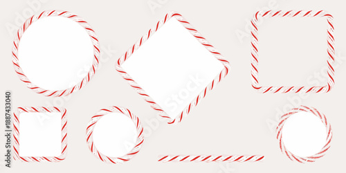 Festive red and white striped candy cane shapes circles diamonds and rectangles