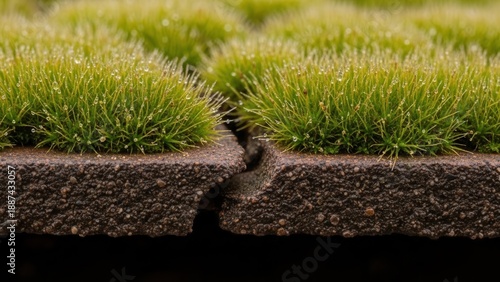 Miniature Lush Green Grass Patches With Morning Dew Drops