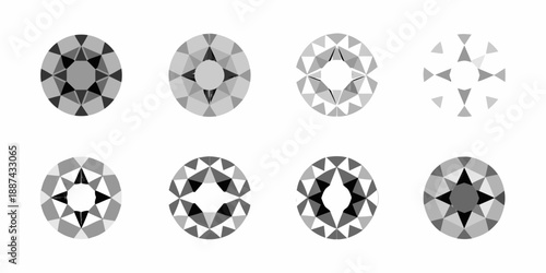 A series of grayscale illustrations depicting geometric shapes with radial symmetry