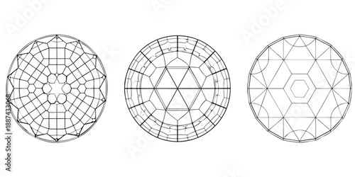 Geometric patterns of three oval shapes with internal line structures