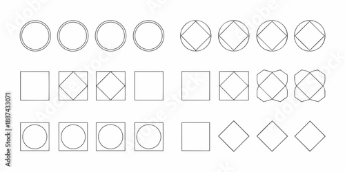 Geometric shapes in rows circles squares diamonds and their variations