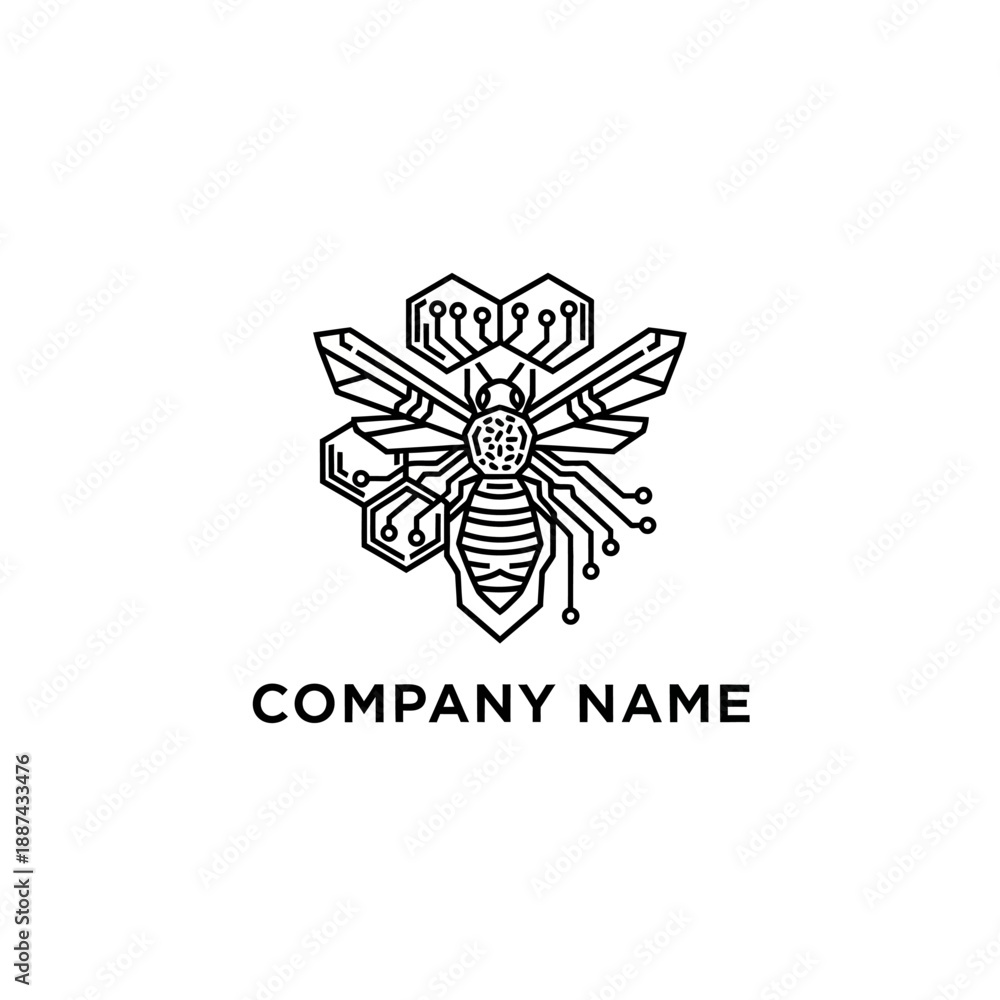 Fototapeta premium Black and White Bee Logo Design.