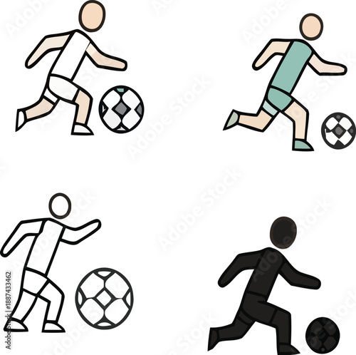 Four soccer players kicking soccer balls in different styles
