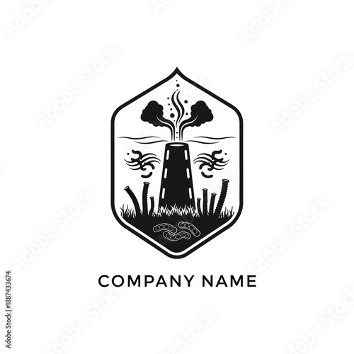 Industrial Factory Emblem with Pollution Illustration.