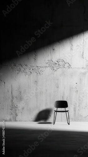 Minimalist Chair in Dramatic Light Against Textured Concrete Wall