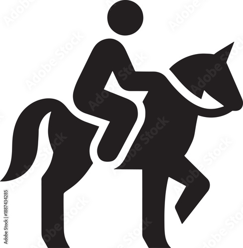 Horse Riding Silhouette Icon Equestrian Sports Symbol Human Riding Horse Flat Black Vector Illustration