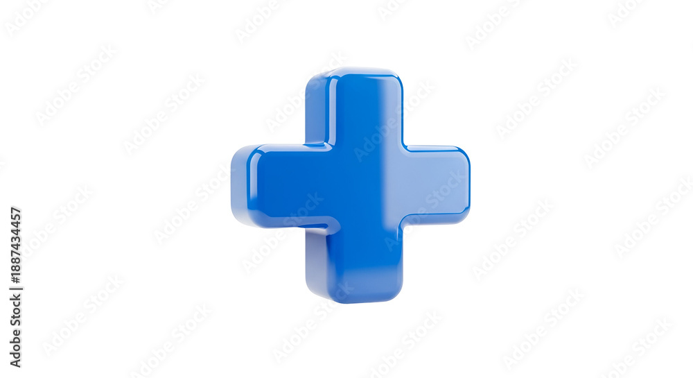 Fototapeta premium Blue 3 D Plus Sign on Black Background glossy reflective