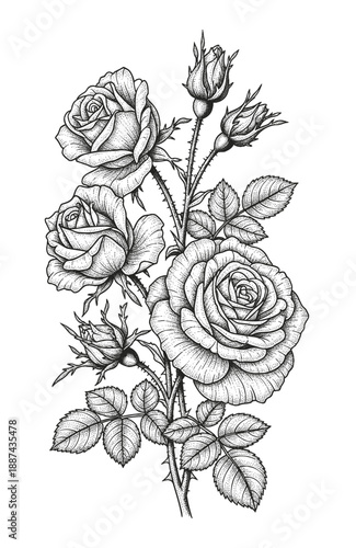 Rose vector. engraving illustration isolated on white background