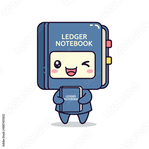 Ledger notebook character holding small ledger notebook