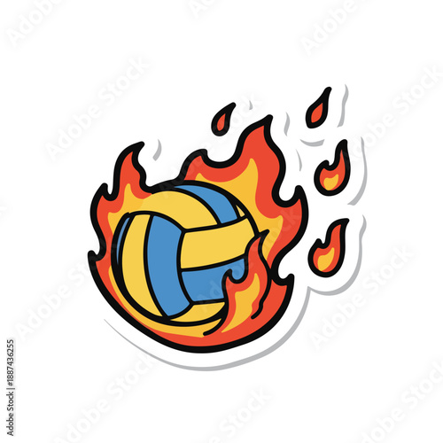 A cartoon volleyball engulfed in flames