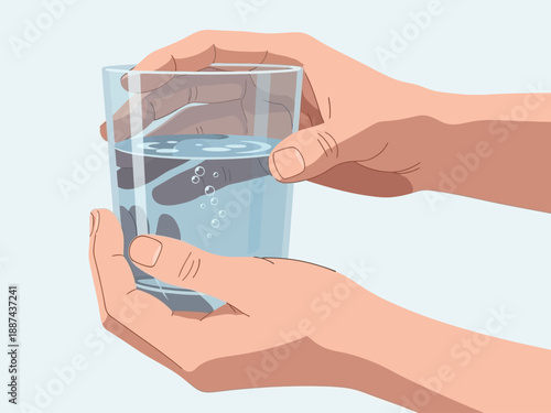 Hands Holding Glass of Water.