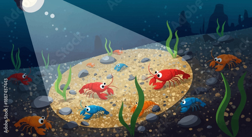 Underwater Scene with Fish and Seaweed.