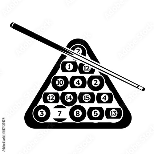 Billiards Triangle Rack Icon – Pool Balls and Cue Stick Symbol for Snooker & Game Design