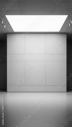 Minimalist Modern Gallery Interior Space With Spotlights And Ceiling Light