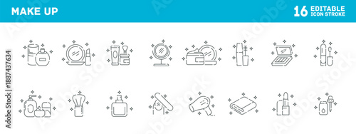Makeup and beauty product icons in professional cosmetic branding, icon set for UI design and marketing illustration