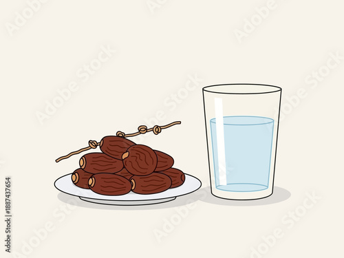 Dates and Glass of Water Illustration.