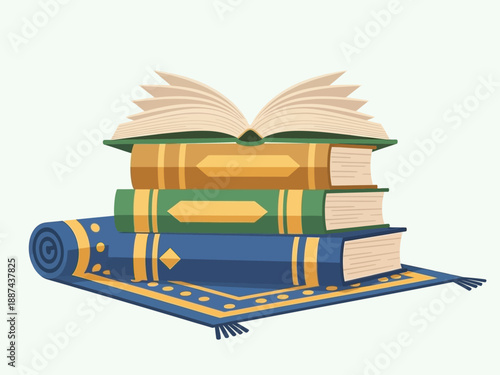 Stack of Books with Open Novel on Top.