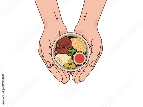 Hands holding a bowl of food.
