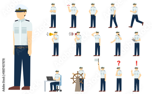 フラットイラスト：船員セット(夏)