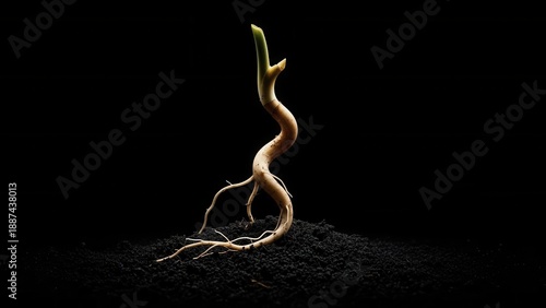 Minimalist Representation Of A Young Plant Sprouting From Rich Soil