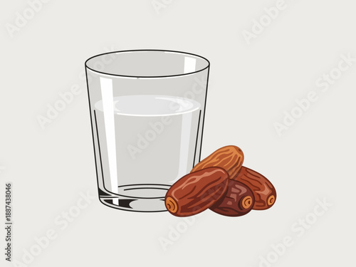 Glass of Milk with Dates Illustration.