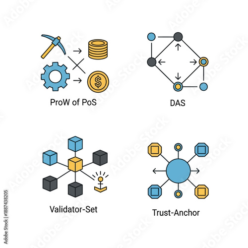 Blockchain Network Diagrams and Icons Illustration.