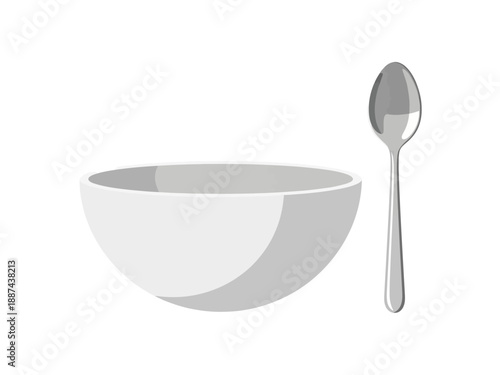 White Bowl and Silver Spoon Illustration.