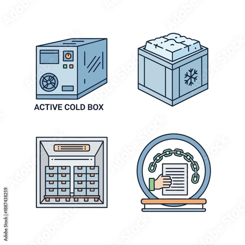 Cooling Box Storage Icons Set Illustration.