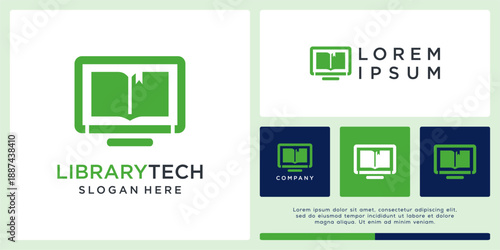 Library tech logo design with book.