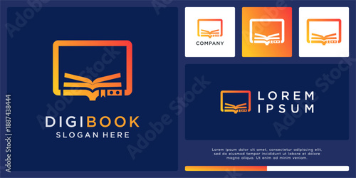 Digital book logo design with monitor.