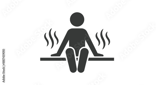 Simple icon representing a person relaxing in a hot steam sauna or spa setting