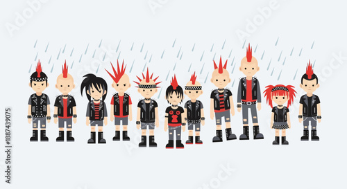 Cartoon Characters Standing in a Line.