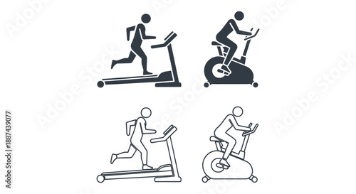 Fitness icons showing people running on treadmills and cycling stationary exercise bikes