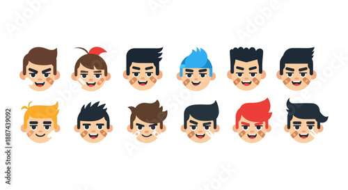 Cartoon Faces with Different Hair Styles.