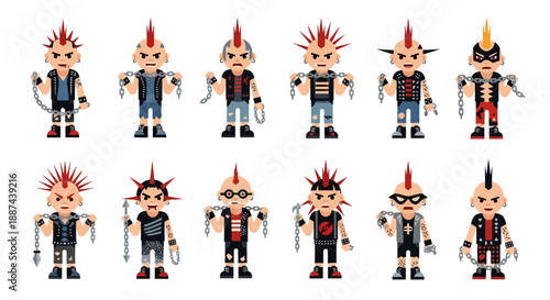 Punk Rock Character Figures with Unique Hairstyles.