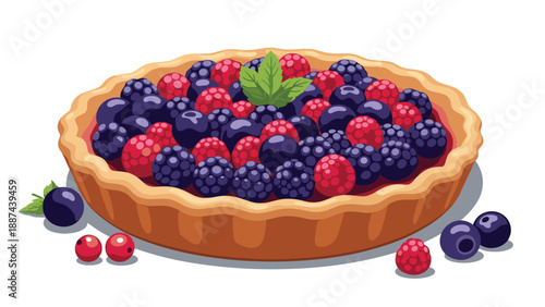 Delicious fresh berry pie with blueberries and raspberries for bakery menus, home cooking, and dessert advertisements.