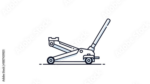 Flat line art illustration of a hydraulic floor jack for car repair, automotive workshops, and mechanic tool concepts.