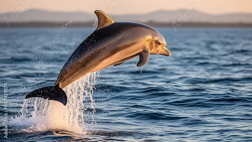 Fototapeta Dolphin jumping out of ocean water.