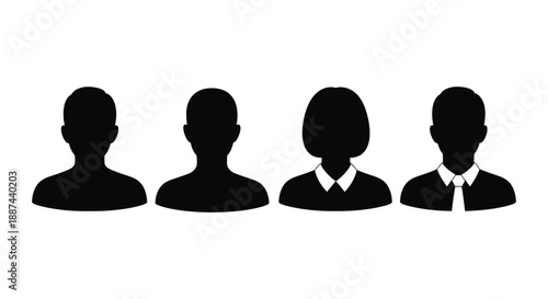 Collection of four distinct black silhouette profile icons representing diverse businesspeople