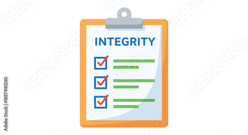Illustration of a clipboard checklist demonstrating the fundamental concept of business integrity successfully completed