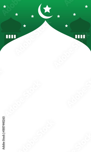 white vertical background with green gradient and Islamic themed ornaments and copy space area for text or title