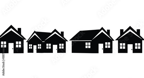 Collection of four black house silhouettes representing various architectural styles available