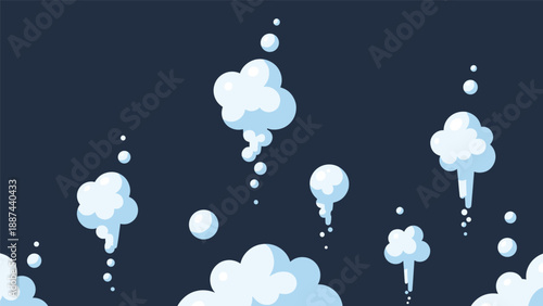Pixel art clouds and bubbles on a dark background for retro video games, digital sky, and 8-bit gaming concepts.