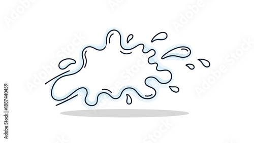 Simple blue water splash outline with droplets for liquid motion, freshness, cleaning, and hydration concepts.